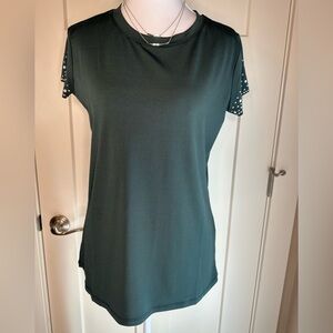 Edgely by Maurices XS Deep Green Cold Shoulder Rhinestone Sleeve Top NWT